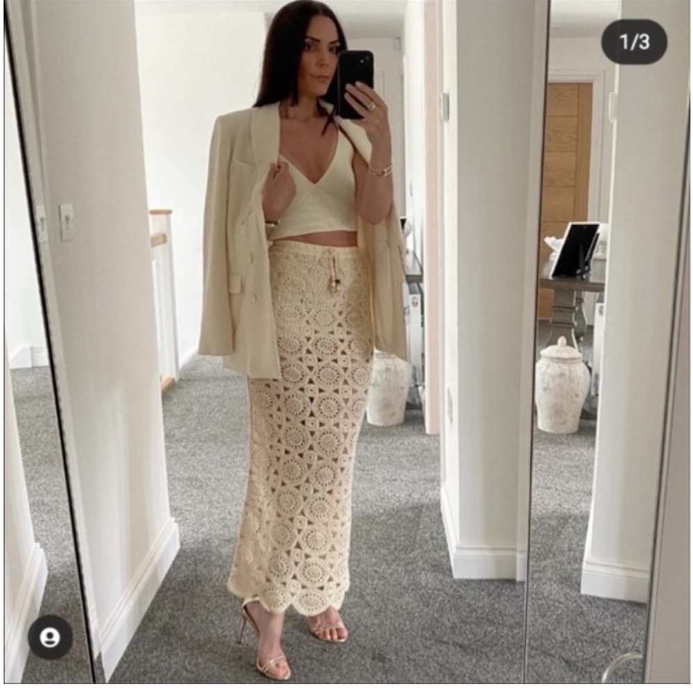 NWOT Zara Off white Crochet Pencil skirt S - Picture 4 of 9